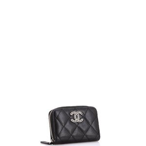 CC Cut Out Coco Chanel Zip Coin Purse Quilted Caviar Small