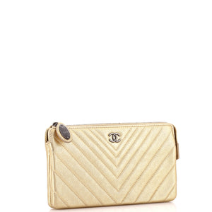 Classic Double Pocket Zip Pouch Chevron Sheepskin Small