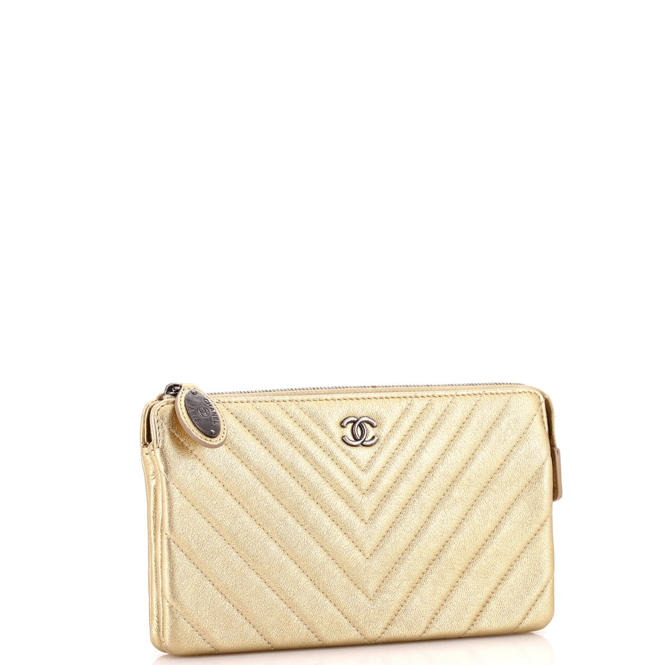 Classic Double Pocket Zip Pouch Chevron Sheepskin Small