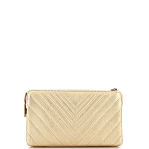 Classic Double Pocket Zip Pouch Chevron Sheepskin Small