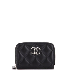 Textured CC Zip Coin Purse Quilted Lambskin Small
