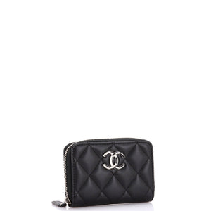 Textured CC Zip Coin Purse Quilted Lambskin Small