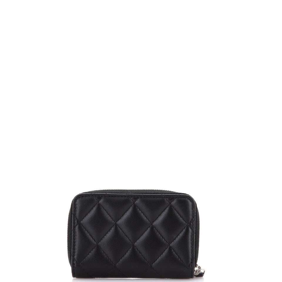 Textured CC Zip Coin Purse Quilted Lambskin Small