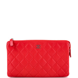 Classic Double Pocket Zip Pouch Quilted Lambskin Small