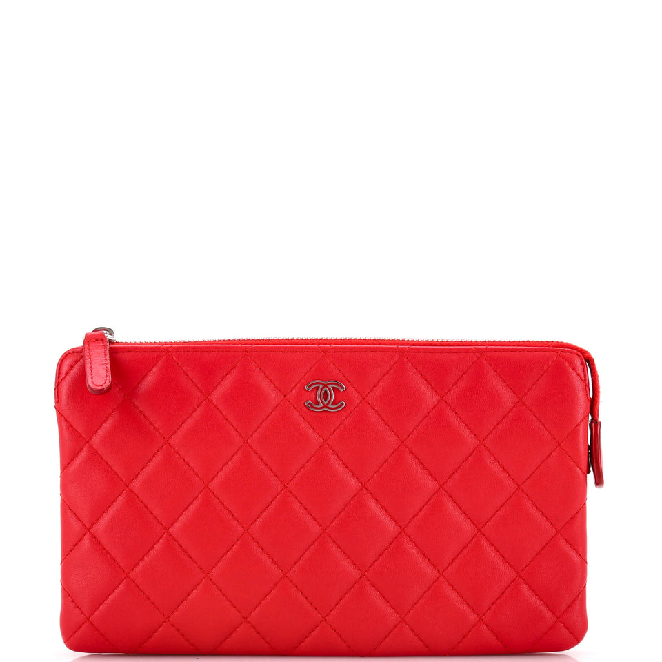 Classic Double Pocket Zip Pouch Quilted Lambskin Small