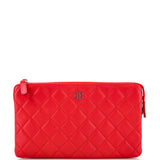 Classic Double Pocket Zip Pouch Quilted Lambskin Small