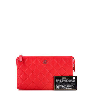 Classic Double Pocket Zip Pouch Quilted Lambskin Small