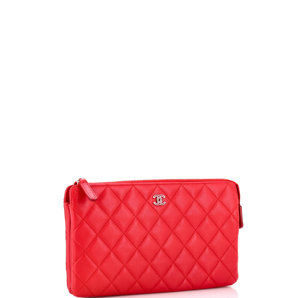 Classic Double Pocket Zip Pouch Quilted Lambskin Small