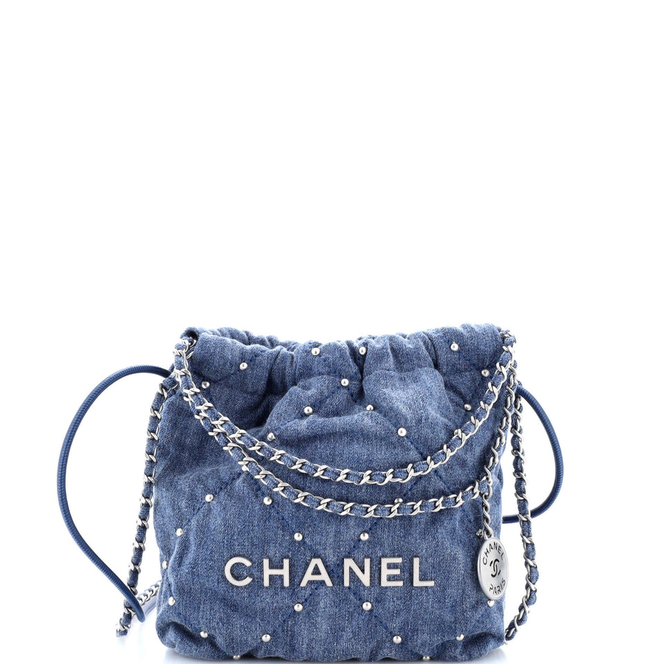 22 Chain Hobo Quilted Studded Denim Mini