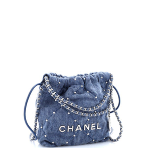 22 Chain Hobo Quilted Studded Denim Mini