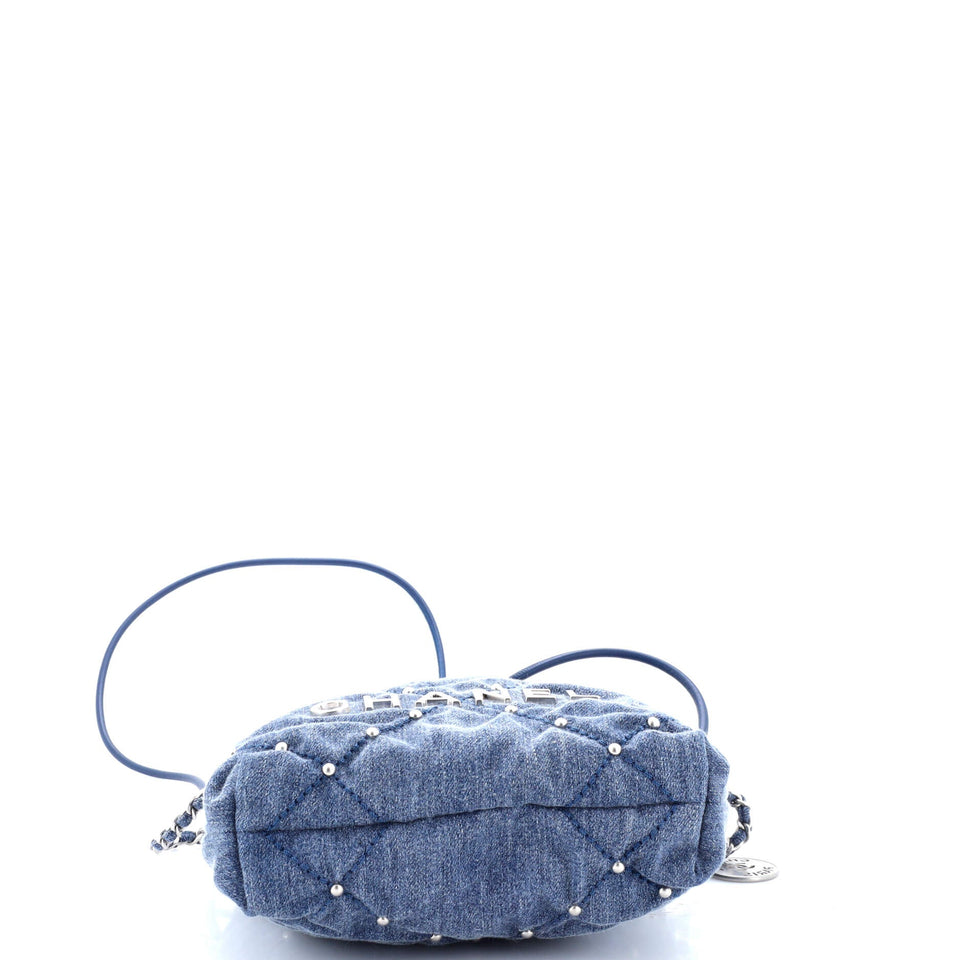 22 Chain Hobo Quilted Studded Denim Mini