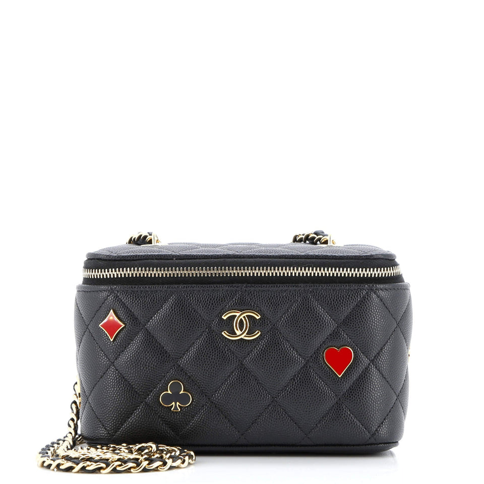 Coco Casino Vanity Case with Chain Quilted Caviar Small