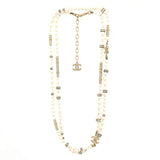 CC Single Strand Long Necklace Faux Pearls with Metal and Crystals