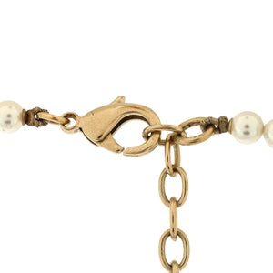 CC Single Strand Long Necklace Faux Pearls with Metal and Crystals