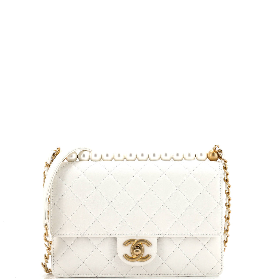 Chic Pearls Flap Bag Quilted Lambskin Small