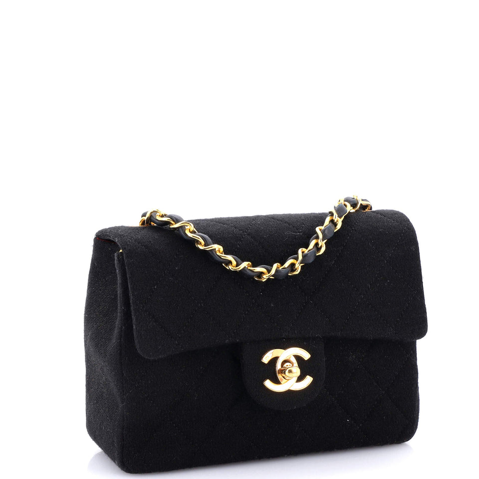 Vintage Square Classic Single Flap Bag Quilted Jersey Mini