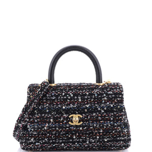 Coco Top Handle Bag Quilted Tweed and Sequins Mini