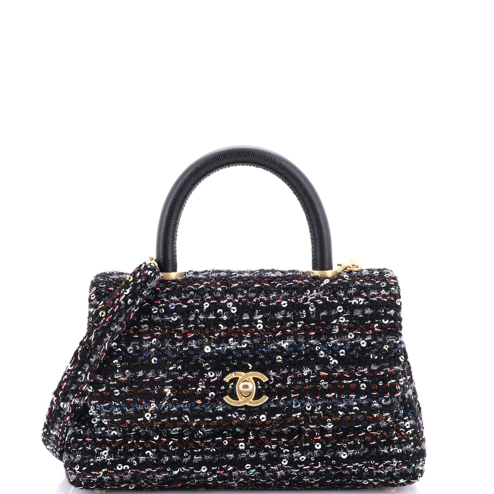 Coco Top Handle Bag Quilted Tweed and Sequins Mini