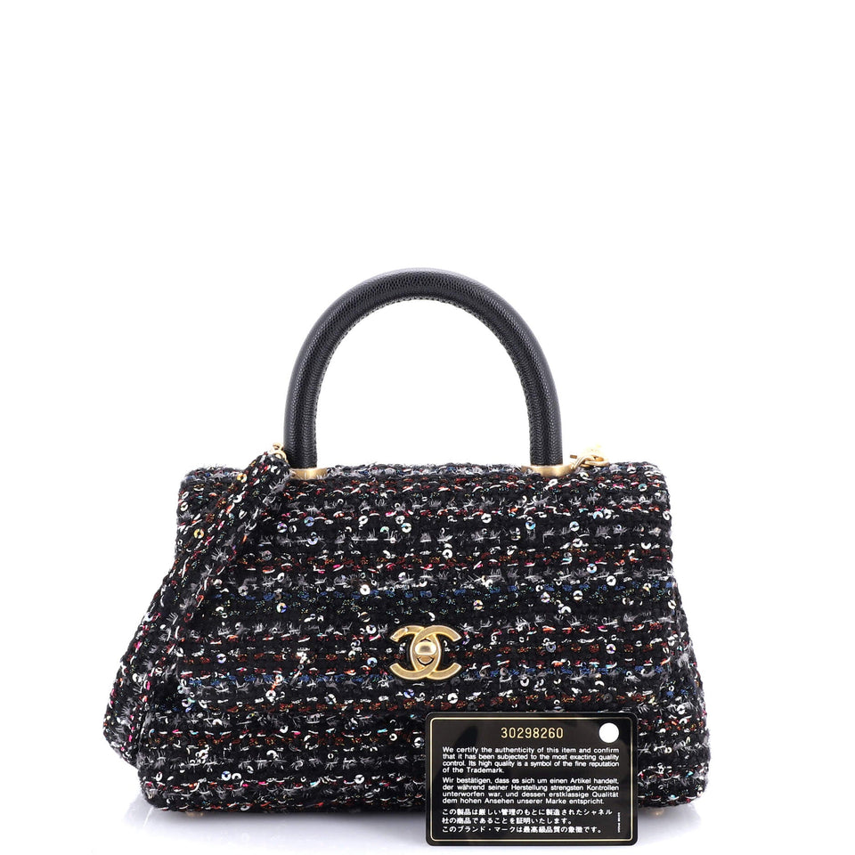 Coco Top Handle Bag Quilted Tweed and Sequins Mini
