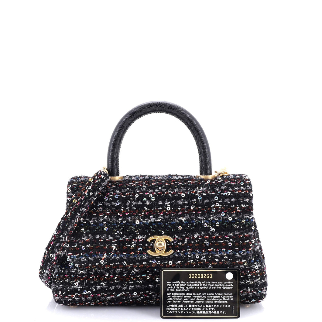 Coco Top Handle Bag Quilted Tweed and Sequins Mini