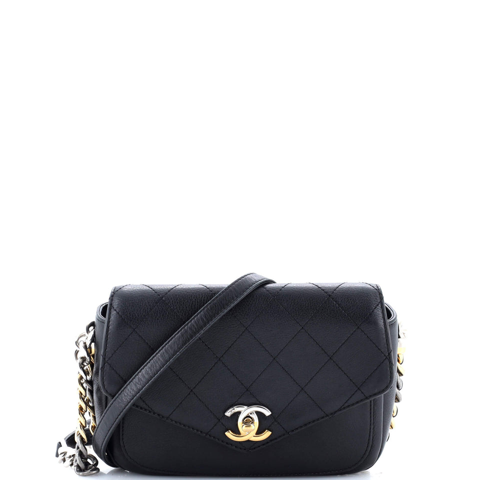 Two Tone Envelope Flap Bag Quilted Calfskin Medium
