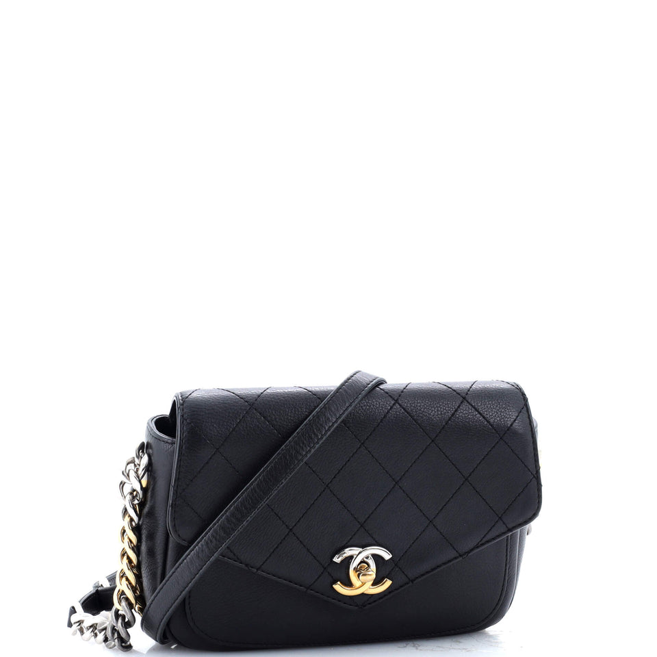 Two Tone Envelope Flap Bag Quilted Calfskin Medium