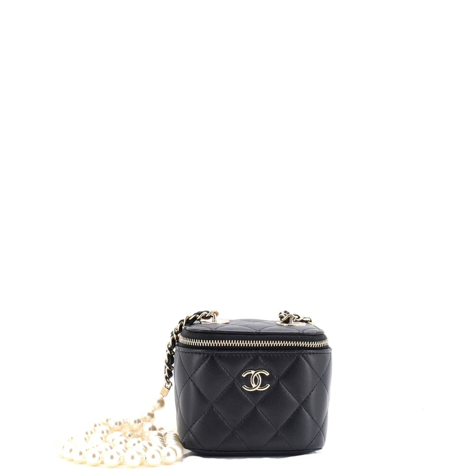 Vanity Case with Pearl Chain Quilted Lambskin Mini