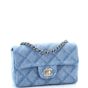 Classic Single Flap Bag 3D Quilt Printed Denim Mini