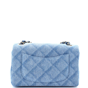 Classic Single Flap Bag 3D Quilt Printed Denim Mini