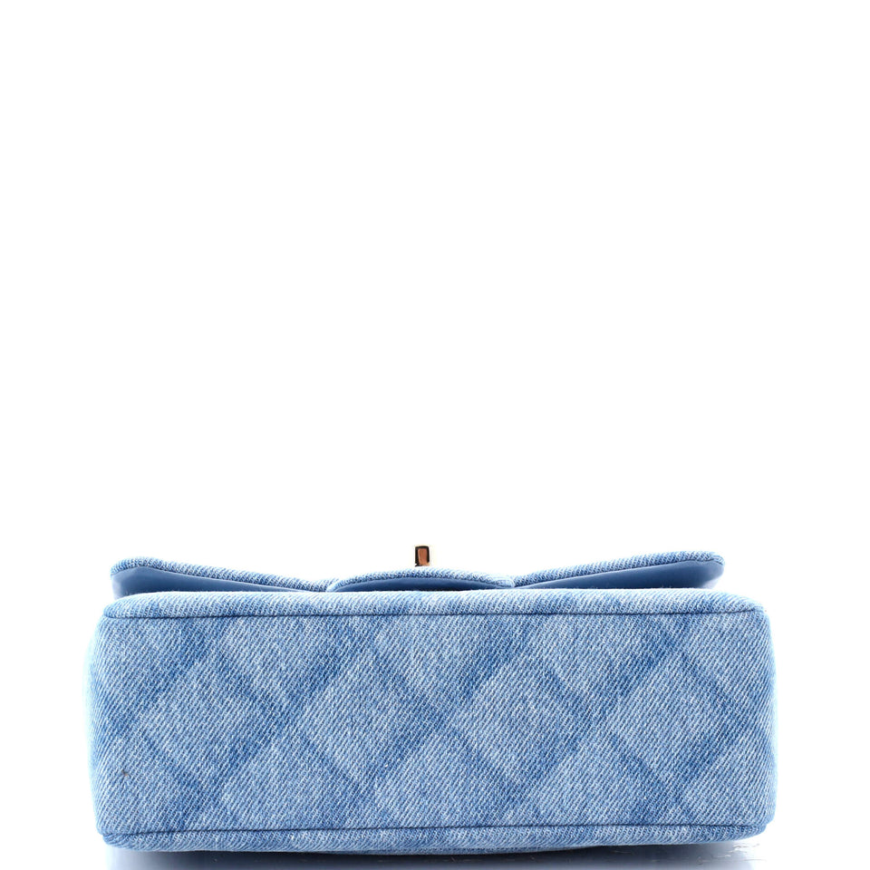 Classic Single Flap Bag 3D Quilt Printed Denim Mini