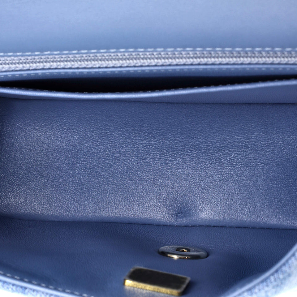 Classic Single Flap Bag 3D Quilt Printed Denim Mini