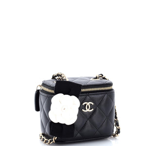Camellia Bow Vanity Case with Chain Quilted Lambskin Mini