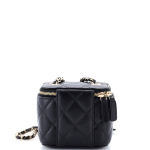 Camellia Bow Vanity Case with Chain Quilted Lambskin Mini