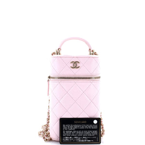 Classic Vanity Top Handle Phone Holder with Chain Quilted Lambskin