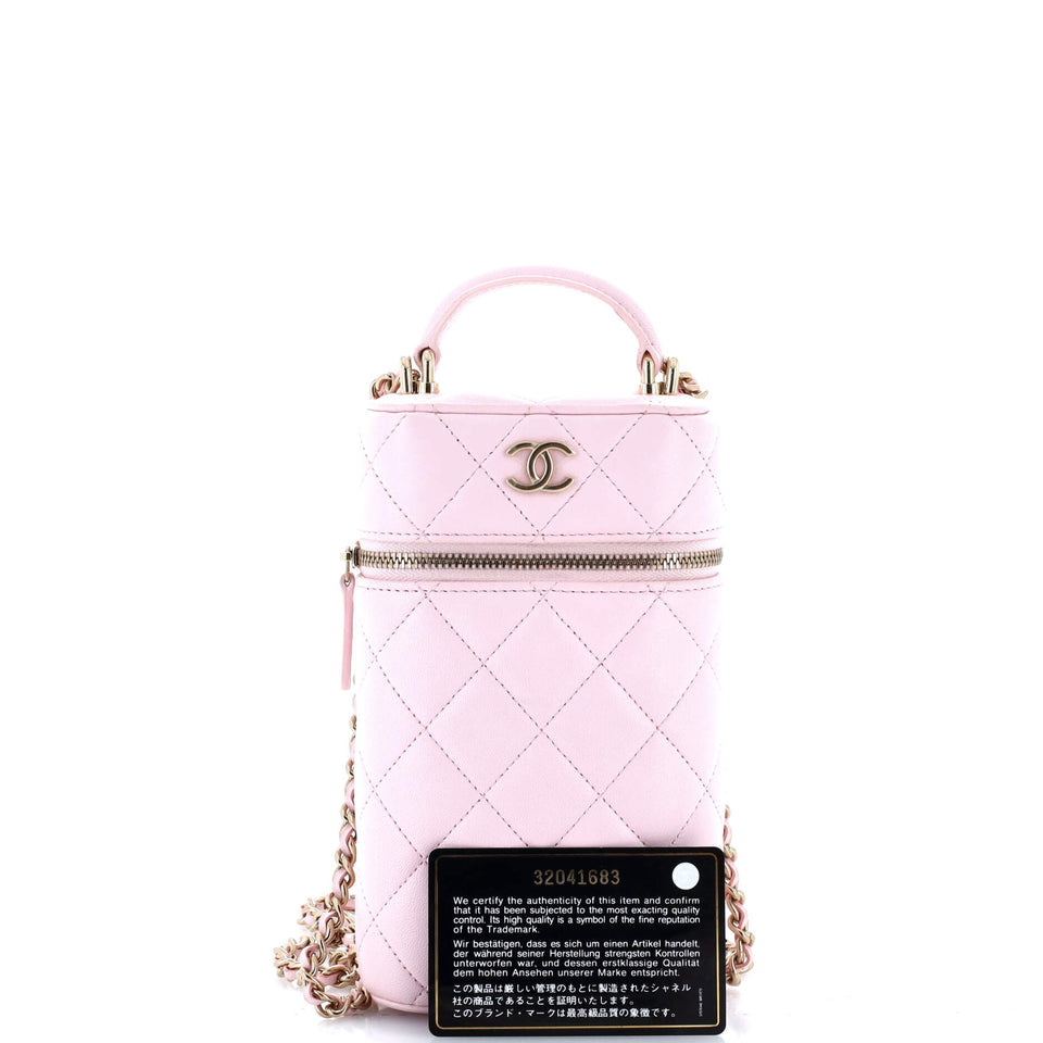 Classic Vanity Top Handle Phone Holder with Chain Quilted Lambskin