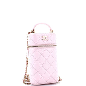 Classic Vanity Top Handle Phone Holder with Chain Quilted Lambskin