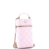 Classic Vanity Top Handle Phone Holder with Chain Quilted Lambskin