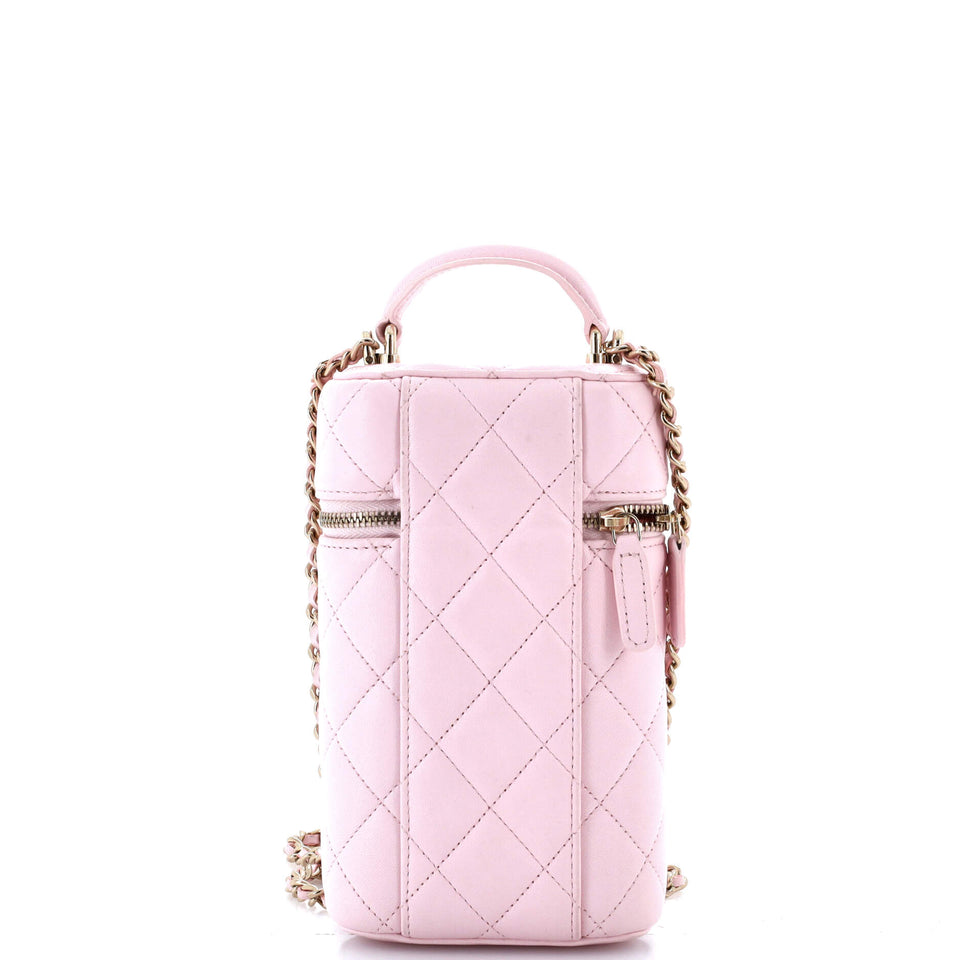 Classic Vanity Top Handle Phone Holder with Chain Quilted Lambskin