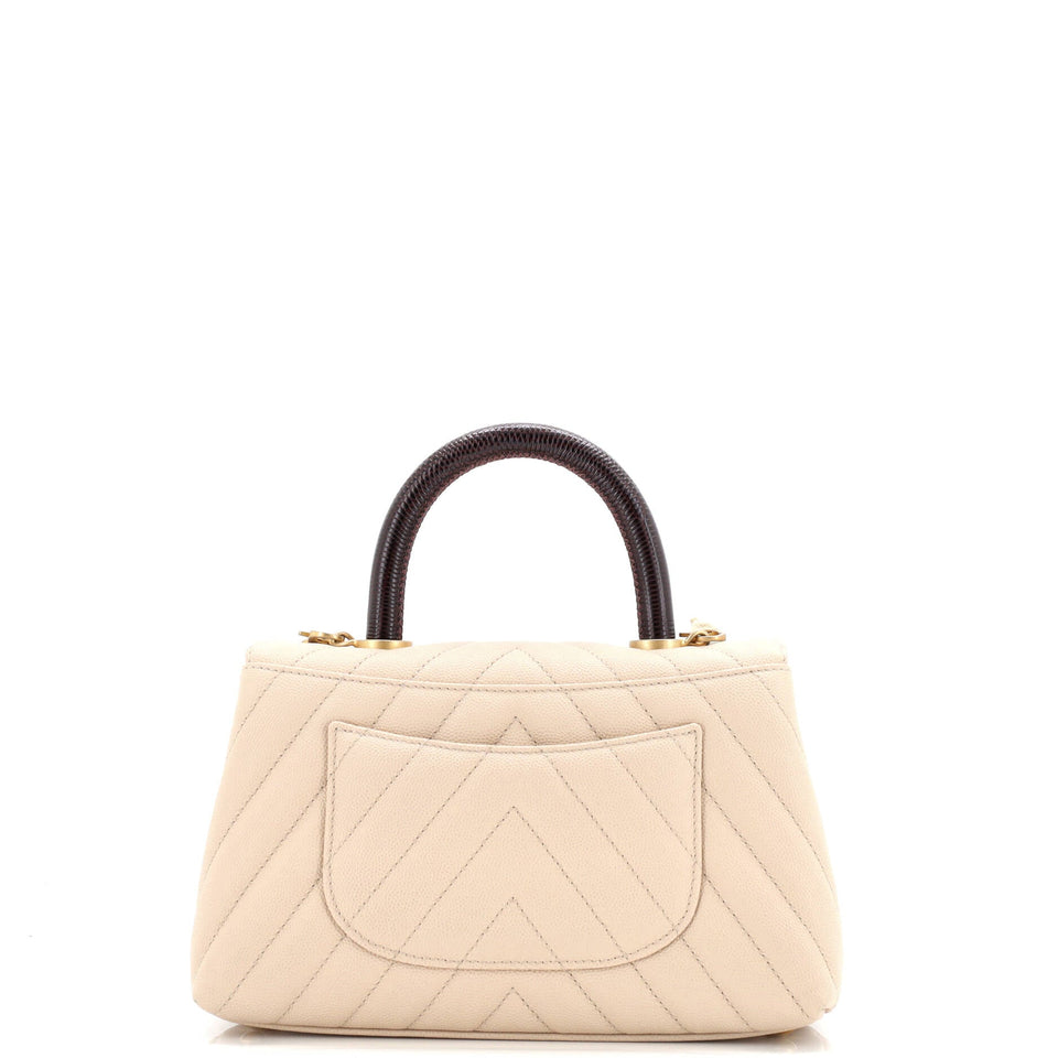 Coco Top Handle Bag Chevron Caviar with Lizard Embossed Handle Mini