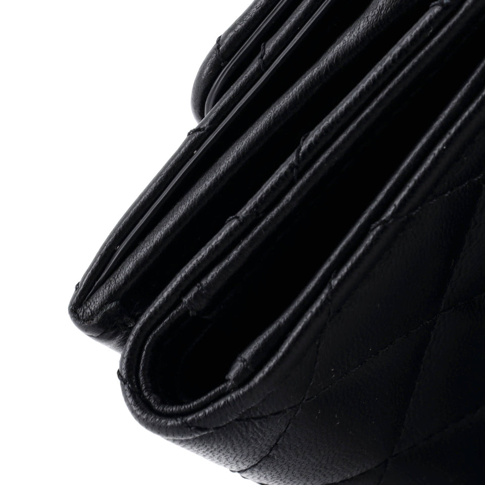 CC Pearl Trifold Flap Wallet Quilted Lambskin Small