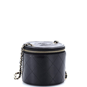 CC Round Vanity Case with Chain Quilted Lambskin Mini