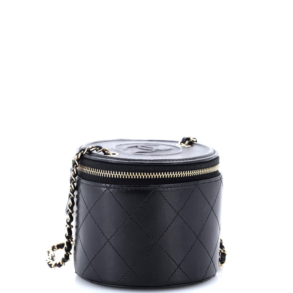 CC Round Vanity Case with Chain Quilted Lambskin Mini
