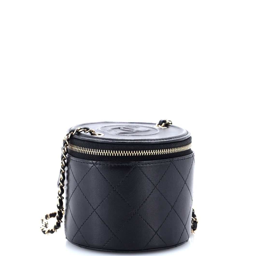 CC Round Vanity Case with Chain Quilted Lambskin Mini