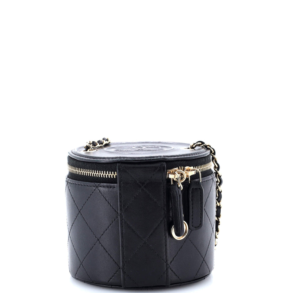 CC Round Vanity Case with Chain Quilted Lambskin Mini