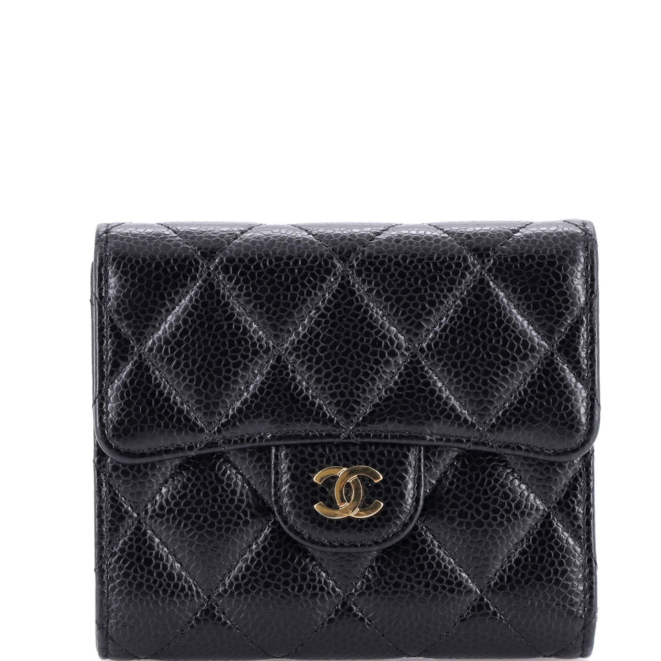 CC Compact Classic Flap Wallet Quilted Caviar