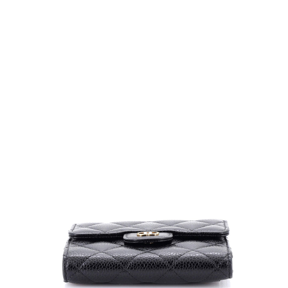 CC Compact Classic Flap Wallet Quilted Caviar