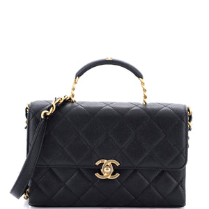 Carry Me Top Handle Flap Bag Quilted Caviar Small