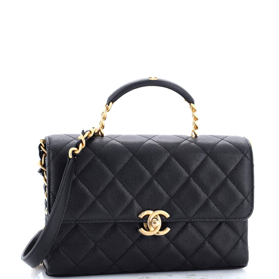 Carry Me Top Handle Flap Bag Quilted Caviar Small