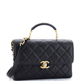 Carry Me Top Handle Flap Bag Quilted Caviar Small