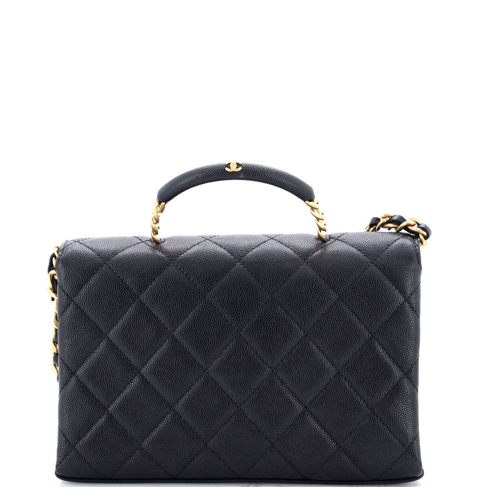 Carry Me Top Handle Flap Bag Quilted Caviar Small